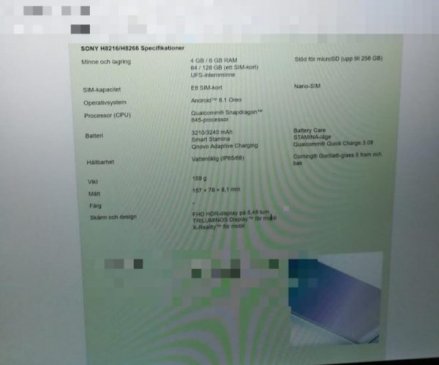 6+128GB存储！索尼新旗舰曝光