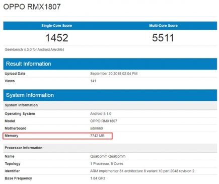 OPPO Realme 2 Pro现身GeekBench