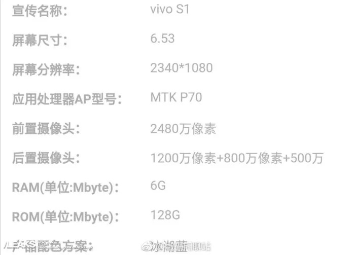 或为国行版V15 Vivo S1渲染图规格价格全面曝光