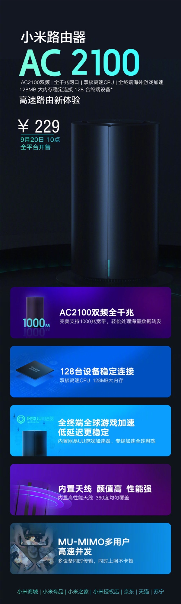 全新小米路由器首卖：AC2100双频全千兆