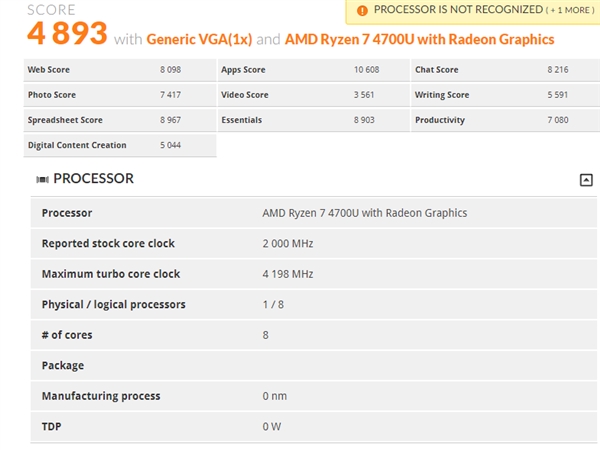7nm锐龙7 4700U APU处理器现身跑分：首次8核