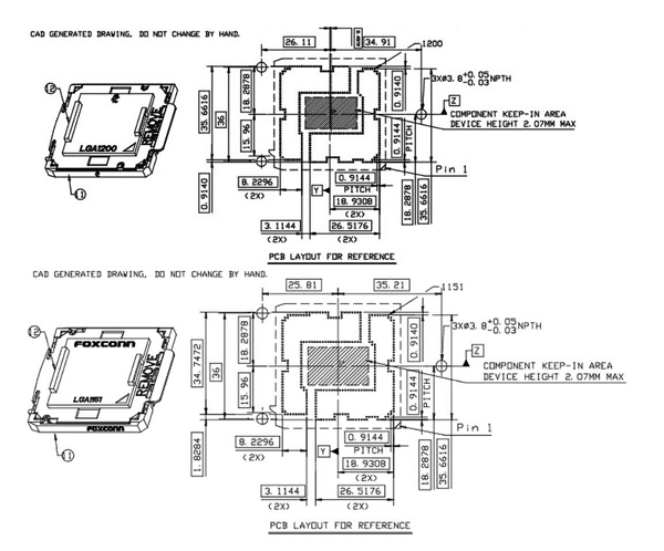 Intel桌面十代酷睿LGA1200接口尺寸曝光:散热器兼容LGA115x
