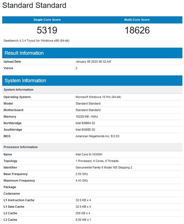 Intel十代酷睿i7-10750H、i5-10300H现身：6核心加速5GHz