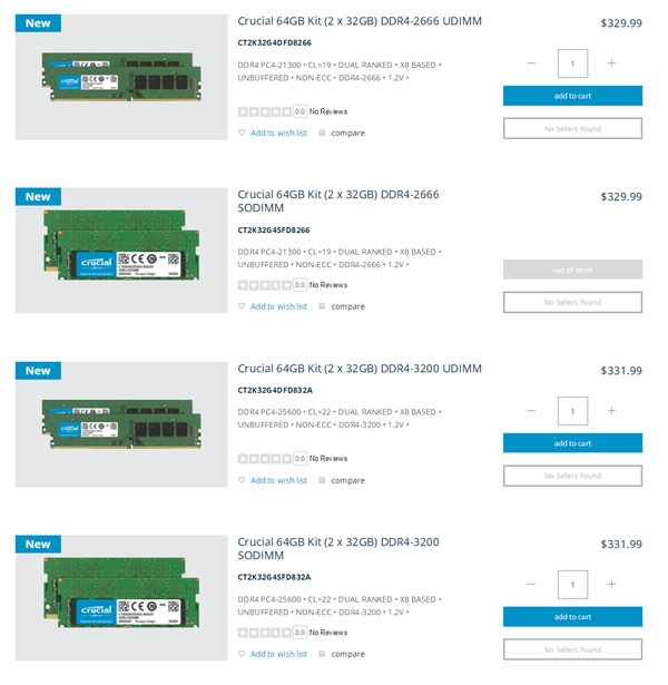 美光单条32GB消费级内存终于开卖：无散热片、无RGB