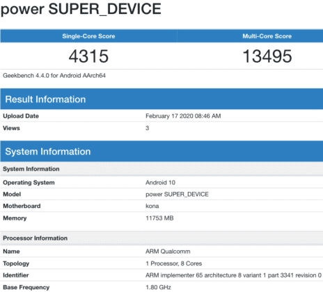 <a href='http://www.mi.com/' target='_blank'><u>小米</u></a>10劲敌 红魔5G GeekBench跑分曝光：有多个版本