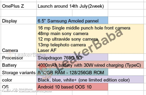 一加重返中端机市场！一加Z核心参数泄露