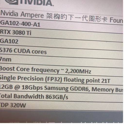 RTX 3080 Ti规格曝光：单精度性能提升56%