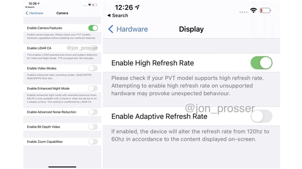 iPhone 12 Pro Max系统截图曝光：120Hz、LiDAR激光雷达扫描仪配齐了