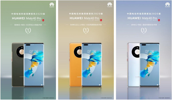 中国电信终端洞察报告2020版出炉，华为Mate40 Pro斩获三项冠军