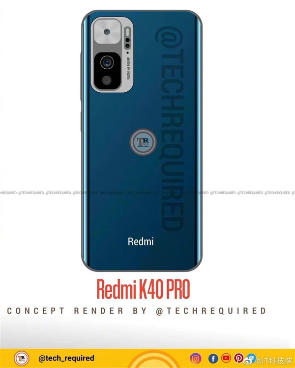 Redmi K40 Pro渲染图曝光！矩形四摄 或为最便宜骁龙888手机