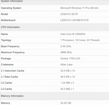 笔记本首次16核心！Intel i9-12900HX处理器首次现身