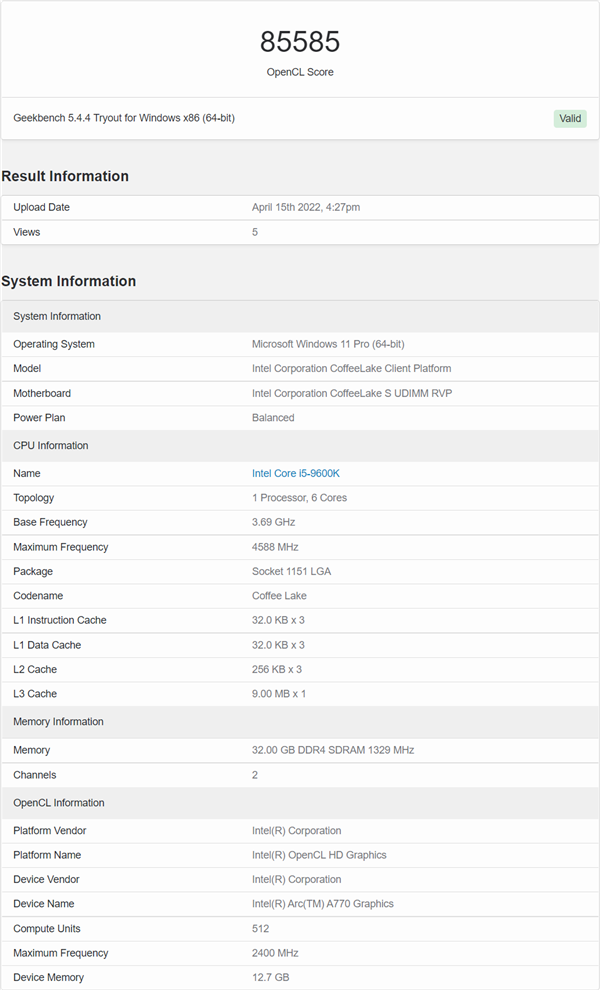 512EU+2.4GHz主频 Intel旗舰显卡Arc A770跑分曝光：与RTX 2070持平