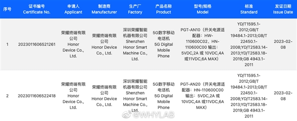 荣耀Magic 5 Pro/至臻版入网：标配66W快充