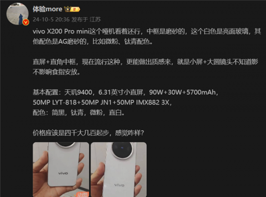 质感拉满！vivo X200 Pro mini设计曝光