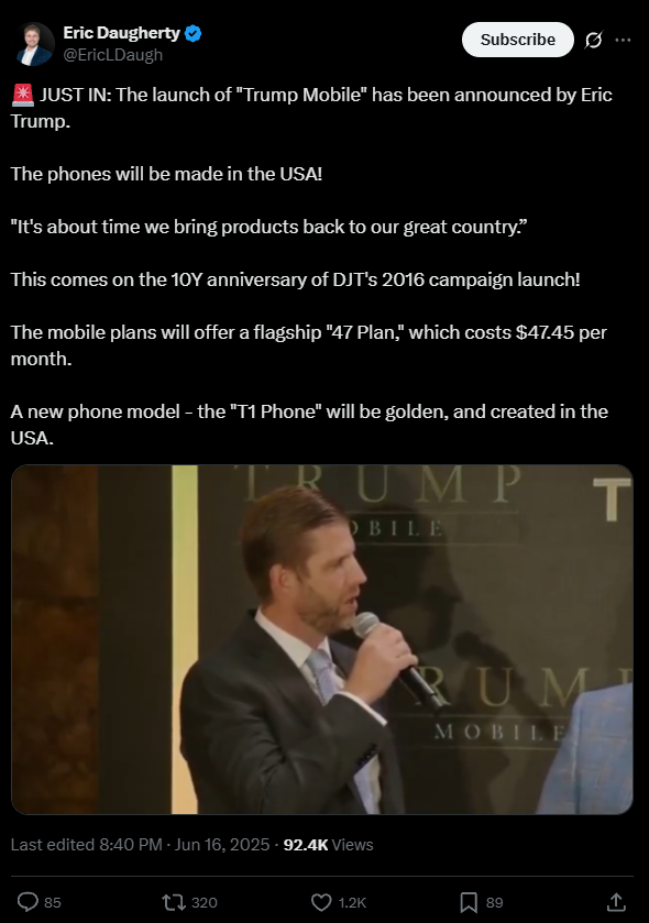 3582元！特朗普手机T1 Phone发布：土豪金色 后摄神似iPhone