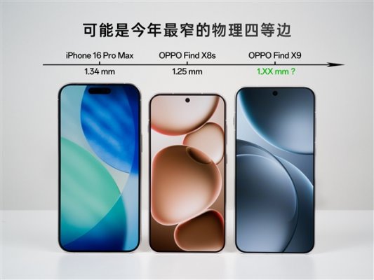 OPPO Find X9正面照公布：可能是今年最窄物理四等边