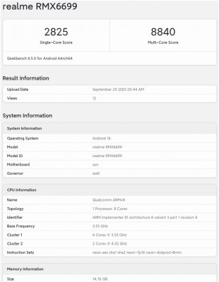 挑战最强标准版！真我GT8跑分出炉
