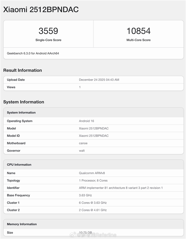<a href='http://www.mi.com/' target='_blank'><u>小米</u></a>17 Ultra跑分现身：第五代骁龙8至尊版、12GB内存起步